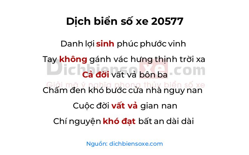 Dịch thơ biển số 20577