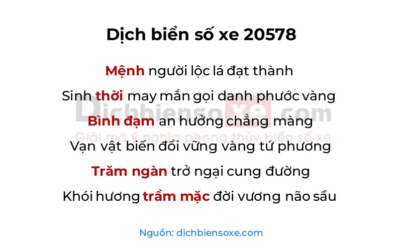 Dịch thơ biển số 20578