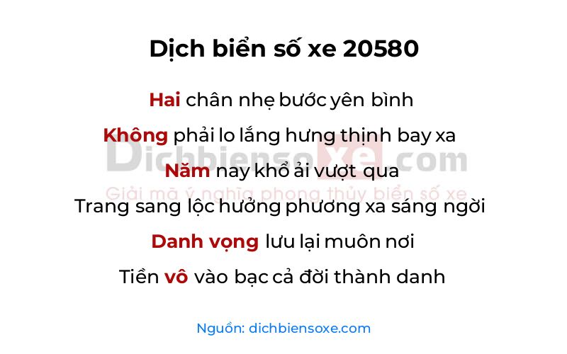 Dịch thơ biển số 20580