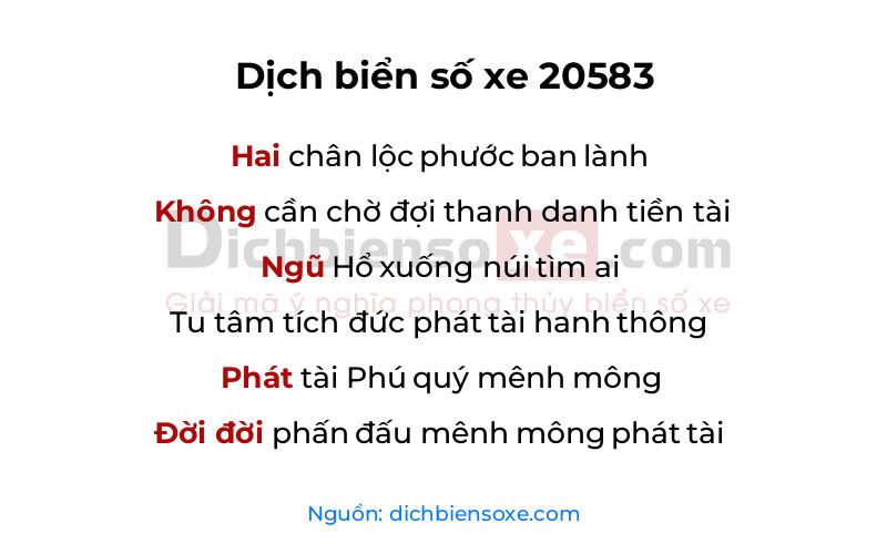Dịch thơ biển số 20583