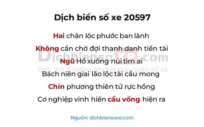 Dịch thơ biển số 20597