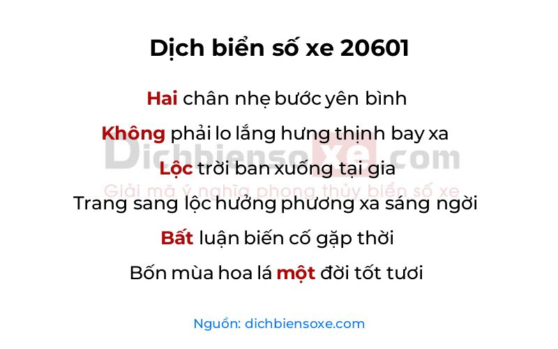 Dịch thơ biển số 20601