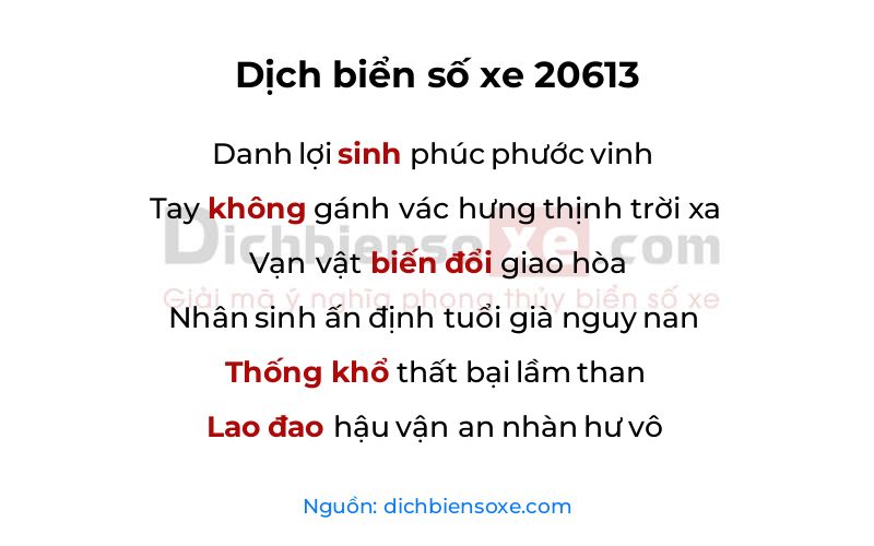 Dịch thơ biển số 20613