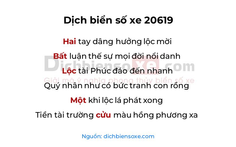 Dịch thơ biển số 20619