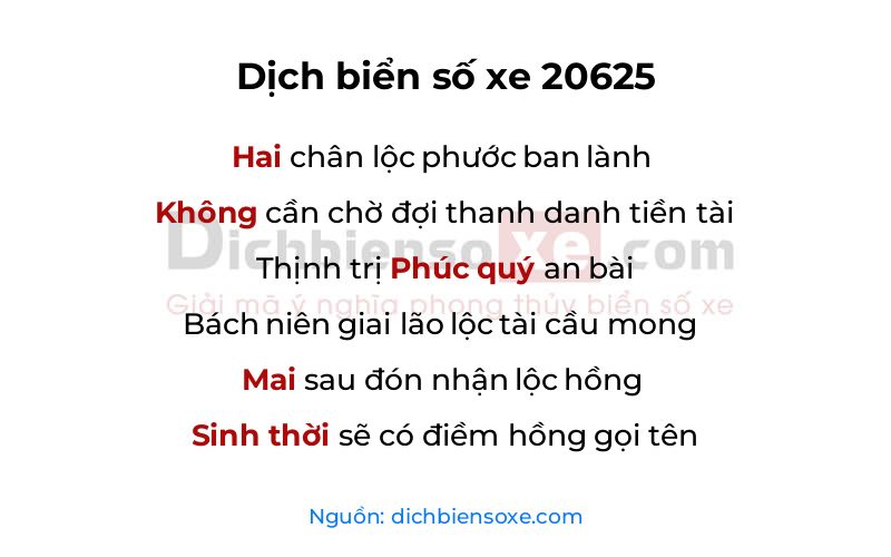 Dịch thơ biển số 20625