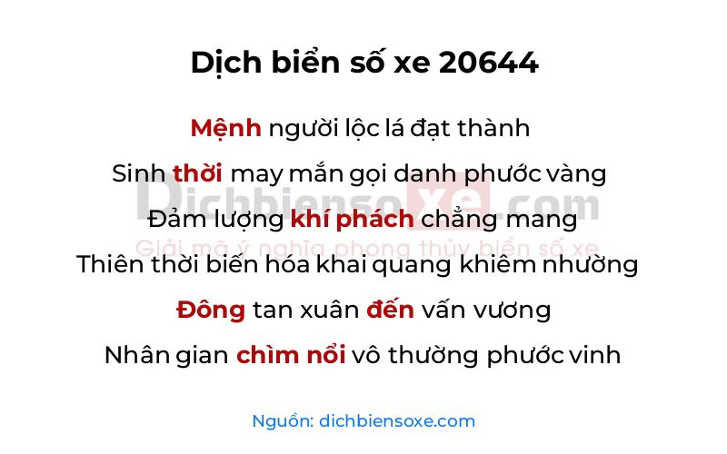 Dịch thơ biển số 20644