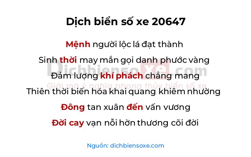 Dịch thơ biển số 20647