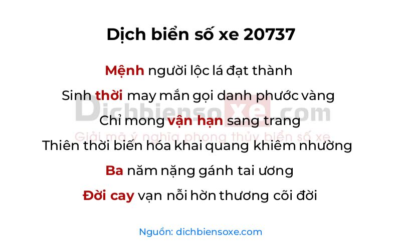 Dịch thơ biển số 20737