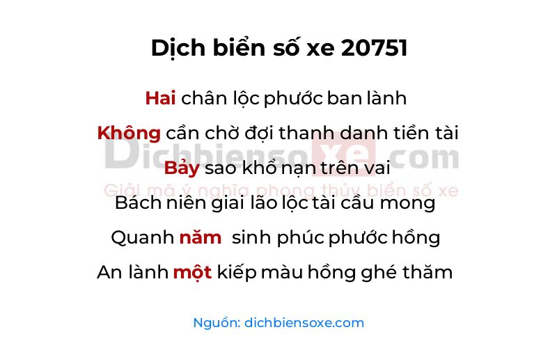 Dịch thơ biển số 20751
