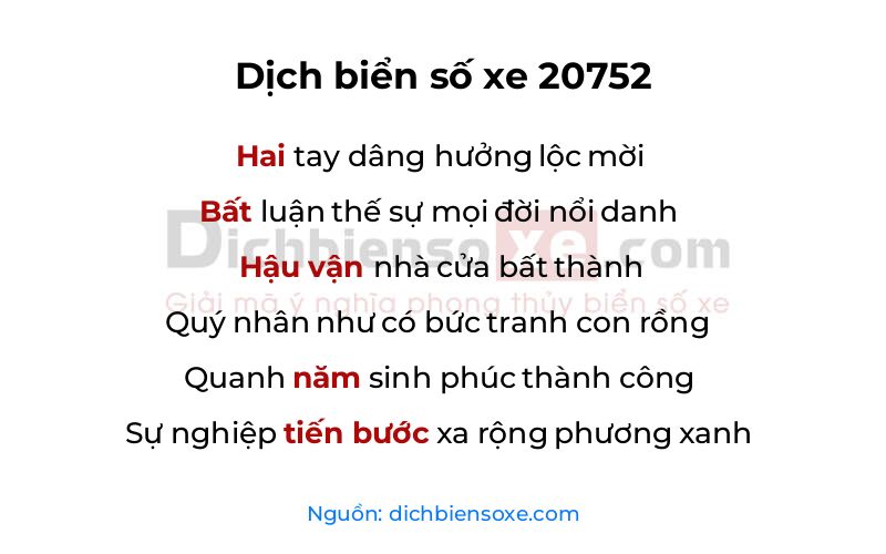 Dịch thơ biển số 20752