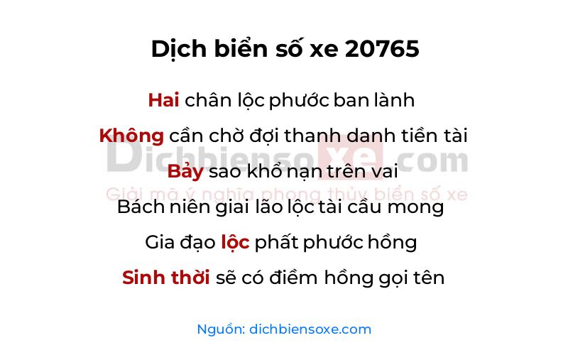 Dịch thơ biển số 20765
