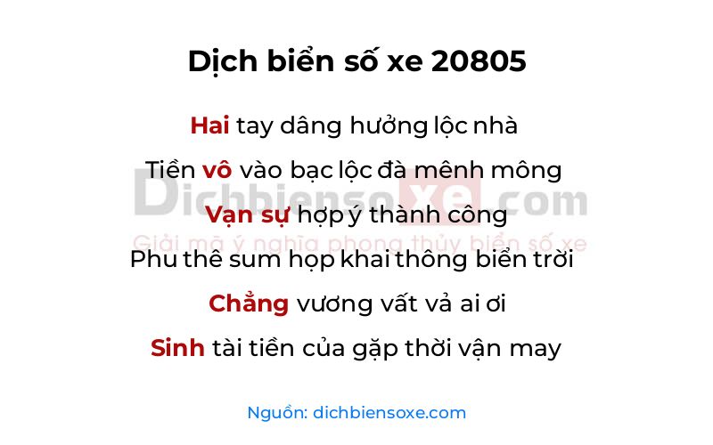 Dịch thơ biển số 20805