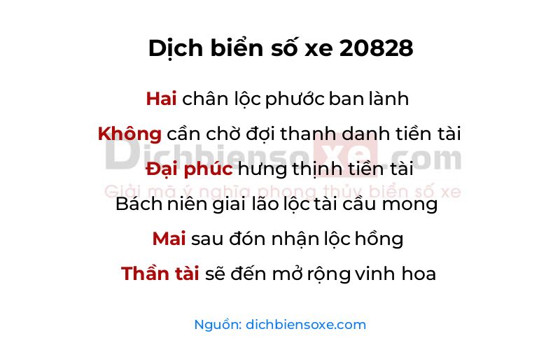 Dịch thơ biển số 20828