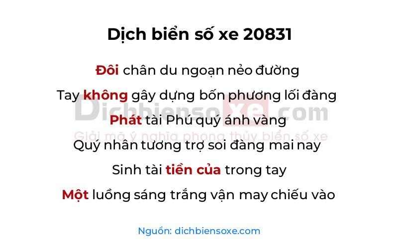 Dịch thơ biển số 20831