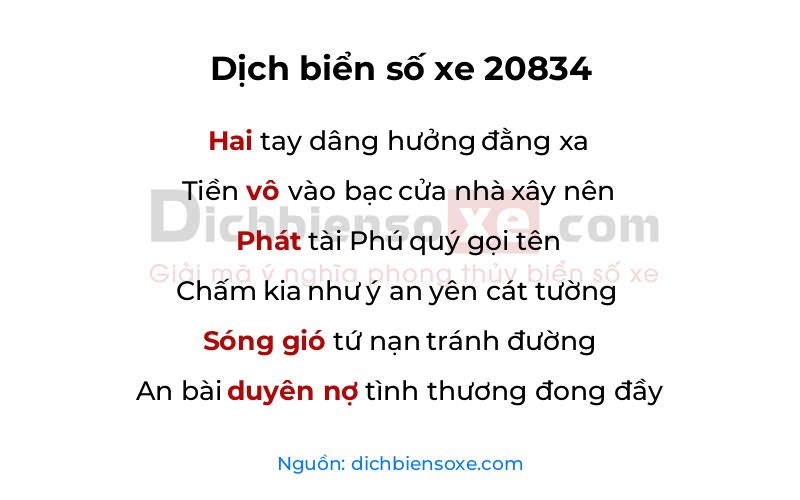 Dịch thơ biển số 20834