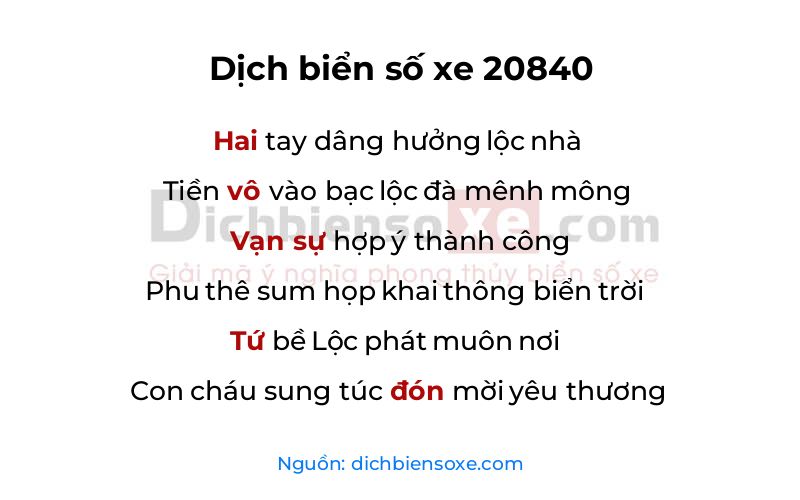 Dịch thơ biển số 20840