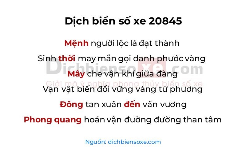 Dịch thơ biển số 20845