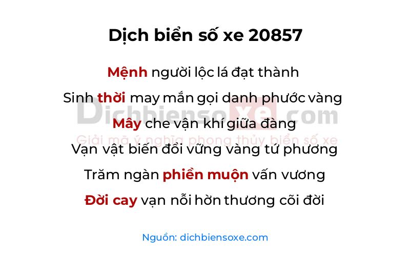 Dịch thơ biển số 20857