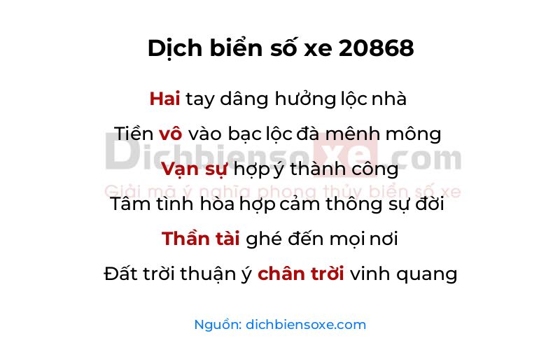 Dịch thơ biển số 20868