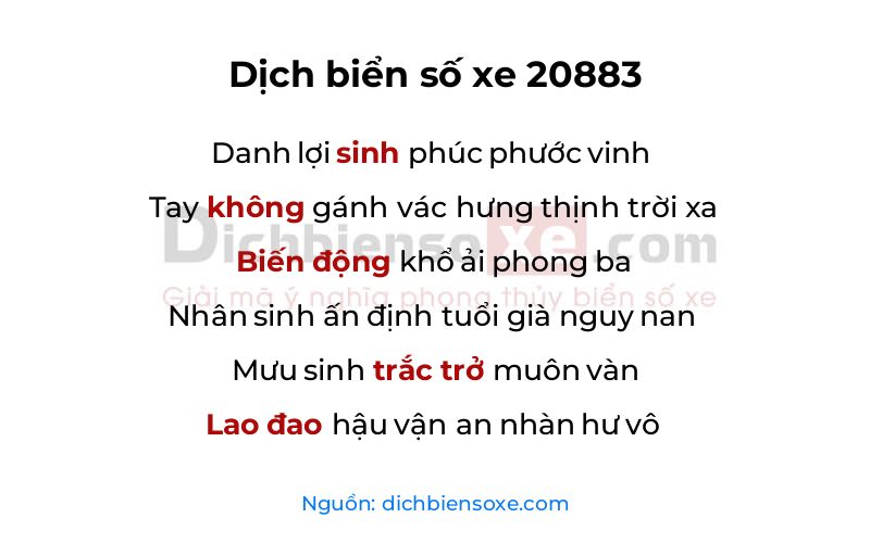 Dịch thơ biển số 20883