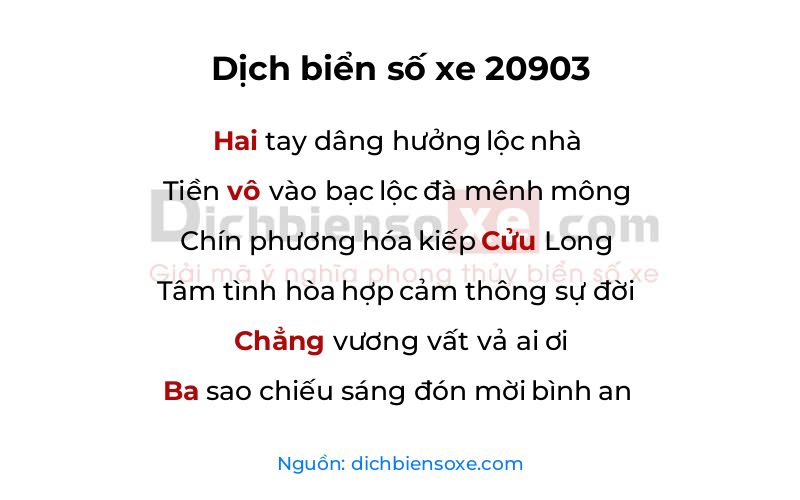 Dịch thơ biển số 20903