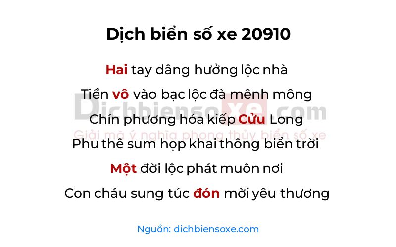Dịch thơ biển số 20910