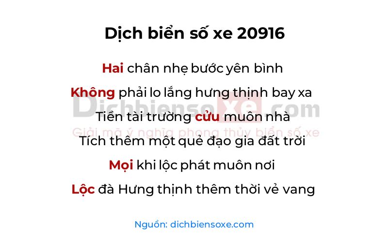 Dịch thơ biển số 20916
