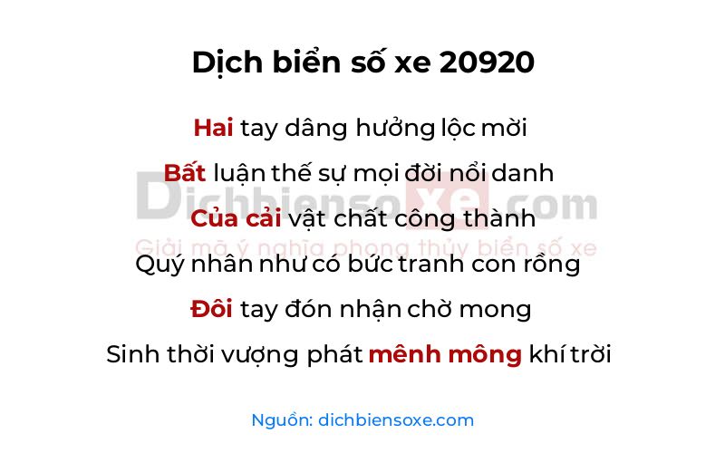 Dịch thơ biển số 20920