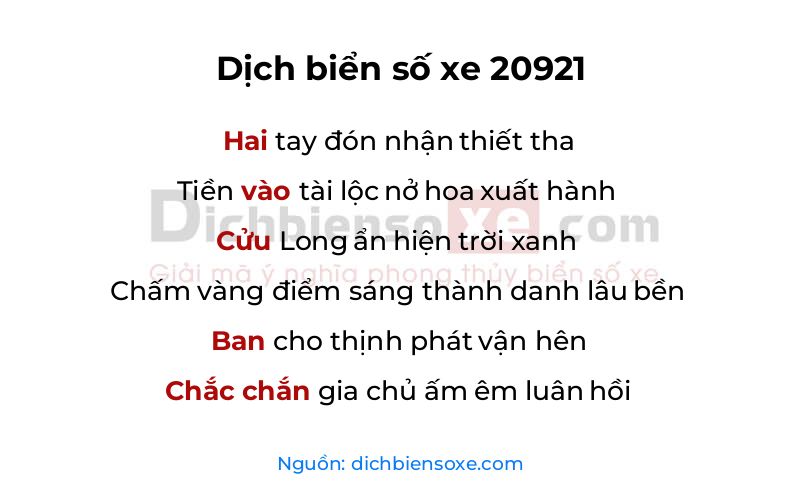 Dịch thơ biển số 20921