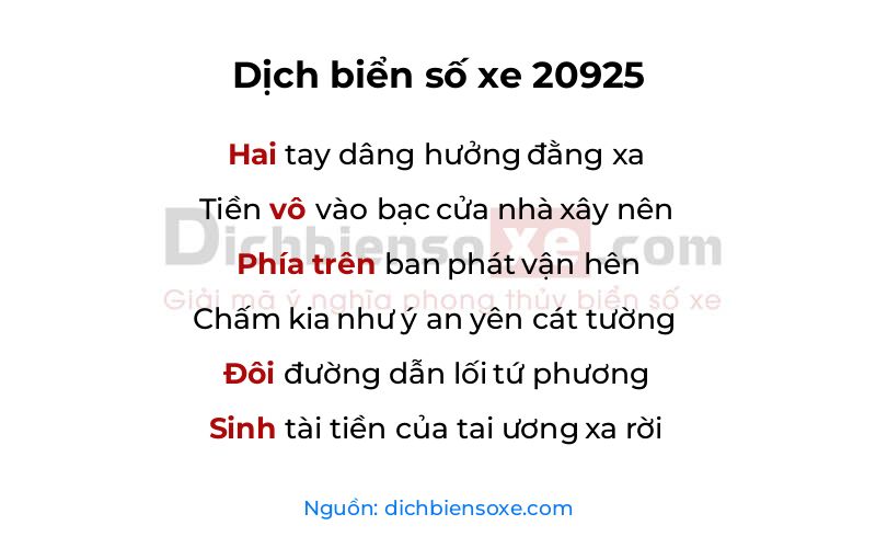 Dịch thơ biển số 20925