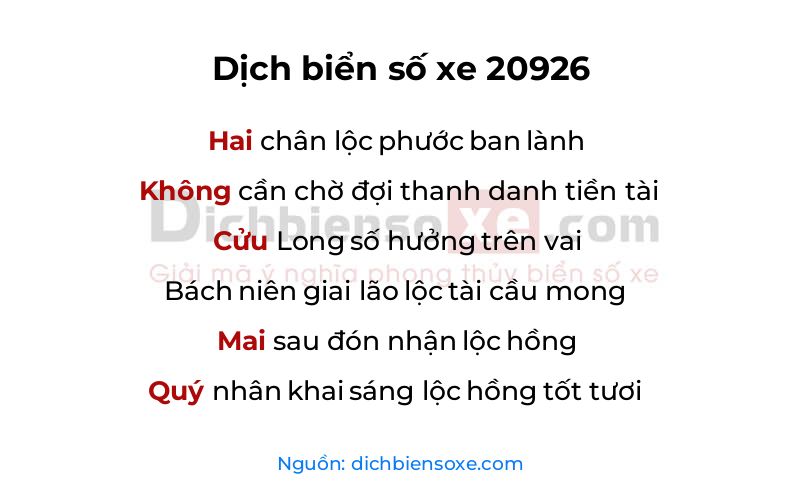 Dịch thơ biển số 20926
