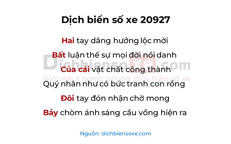 Dịch thơ biển số 20927