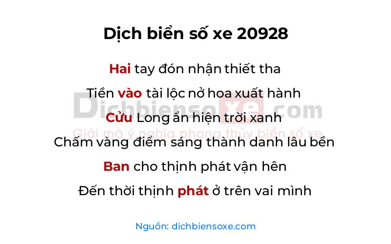 Dịch thơ biển số 20928