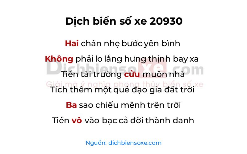 Dịch thơ biển số 20930