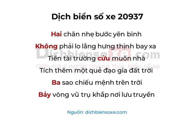 Dịch thơ biển số 20937