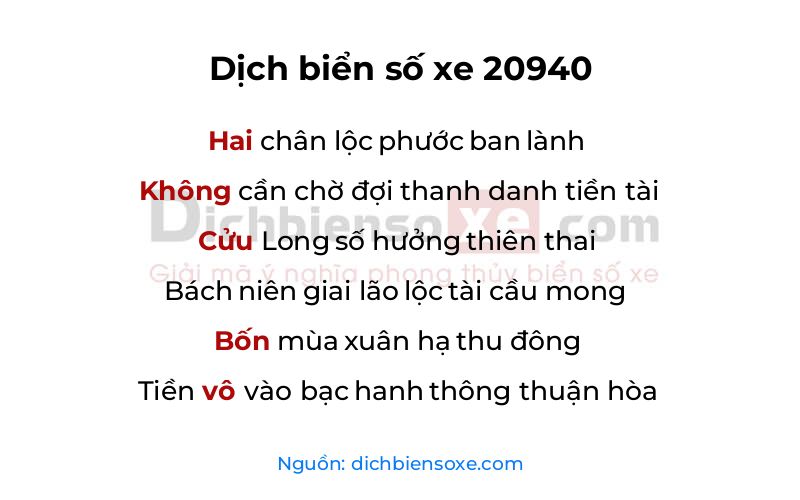 Dịch thơ biển số 20940
