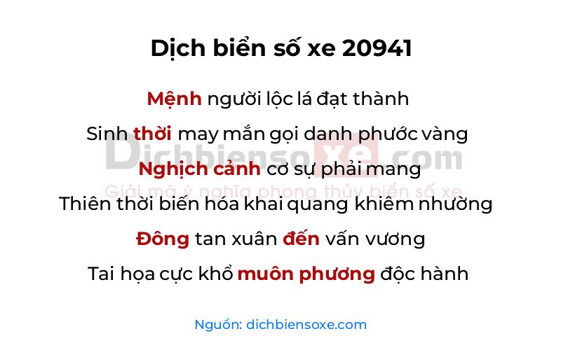 Dịch thơ biển số 20941