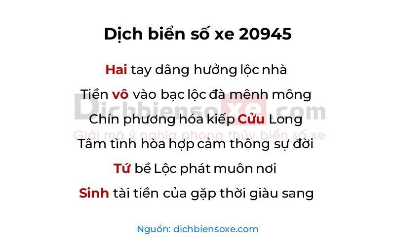 Dịch thơ biển số 20945