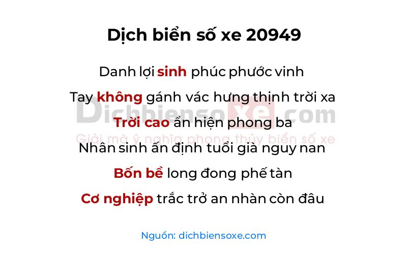 Dịch thơ biển số 20949