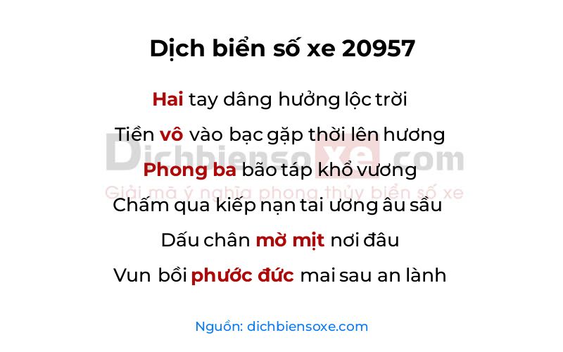 Dịch thơ biển số 20957