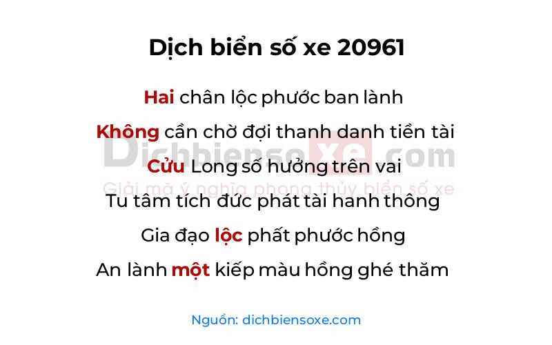 Dịch thơ biển số 20961