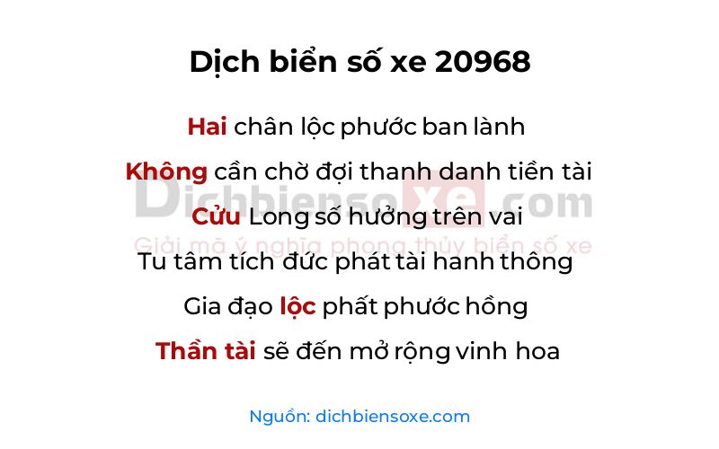 Dịch thơ biển số 20968