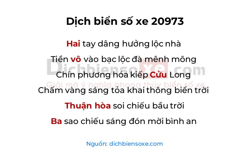Dịch thơ biển số 20973