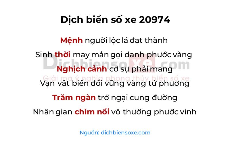 Dịch thơ biển số 20974