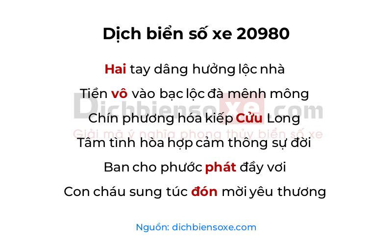 Dịch thơ biển số 20980