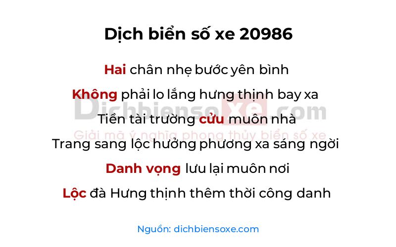 Dịch thơ biển số 20986