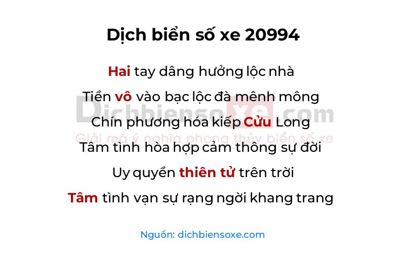 Dịch thơ biển số 20994