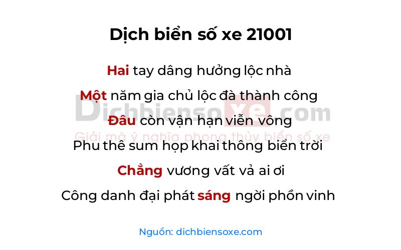 Dịch thơ biển số 21001