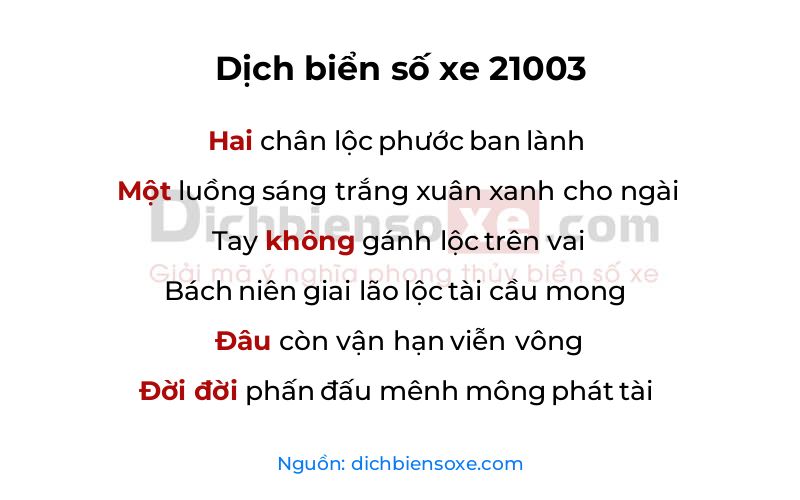 Dịch thơ biển số 21003