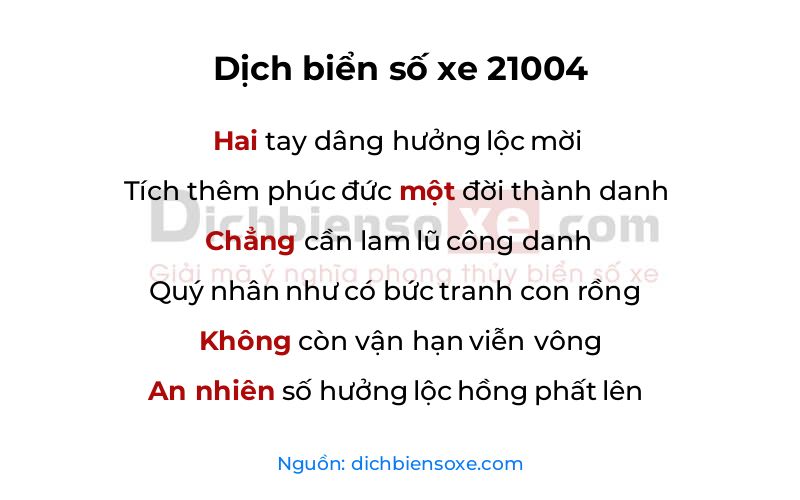 Dịch thơ biển số 21004